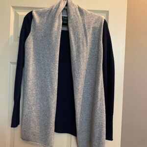 Bloomingdales Cashmere Gray/Navy Blue Open Front Cardigan Sweater sz S